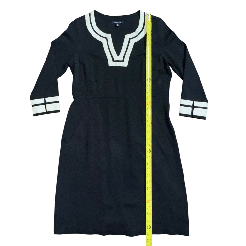 Lands End Womens Black White Contrast Trim V-Neck Shift Dress Size M 10-12‎ - Picture 4 of 12